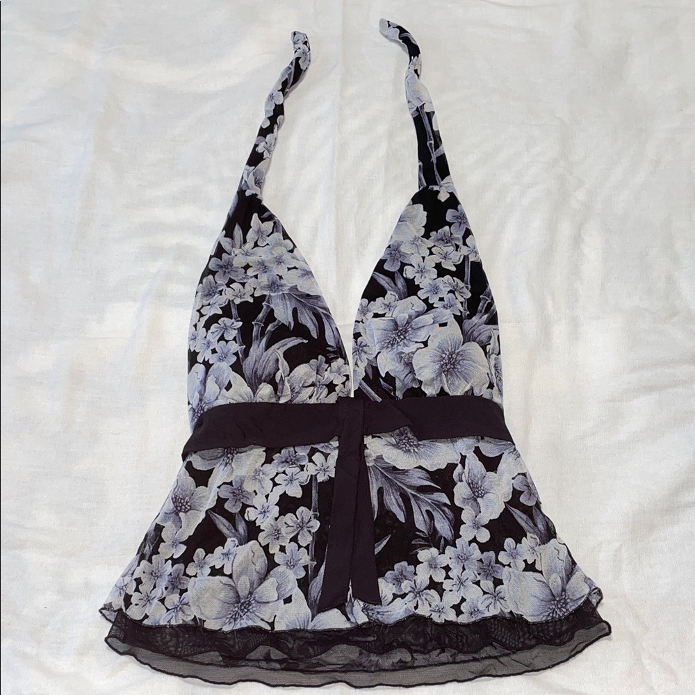 Black with White Flowers Halter Top
